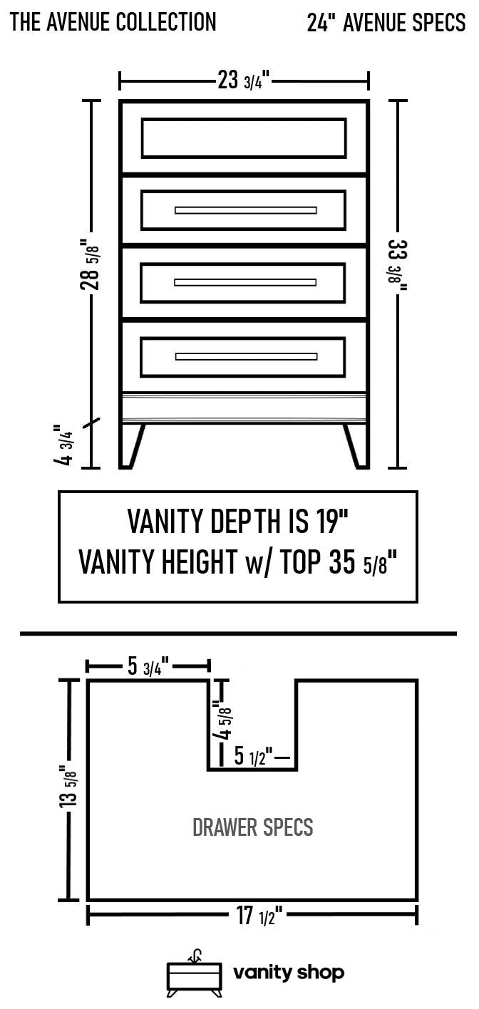 Avenue 24" Solid Wood Vanity w/ Quartz Countertop