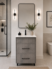 24" Aria fluted vanity in Concrete with quartz countertop