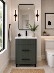 24" Aria fluted vanity in Vintage Green with quartz countertop