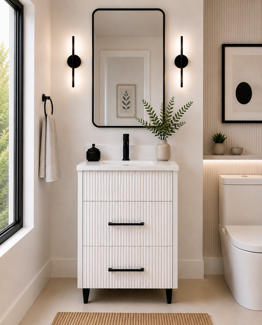 24" Aria fluted vanity in White with quartz countertop