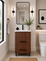 24" Aria fluted vanity in Tuscan Walnut with quartz countertop