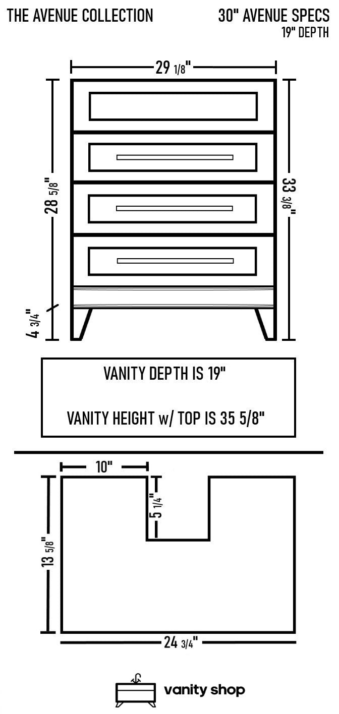 Avenue 30" Solid Wood Vanity w/ Quartz Countertop