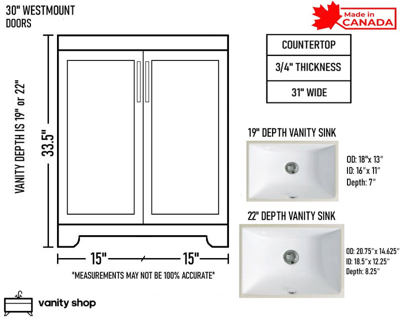 Westmount 30" Solid-Wood Canadian-Made Vanity w/ Quartz Top