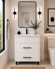 30" Aria fluted vanity in White with quartz countertop