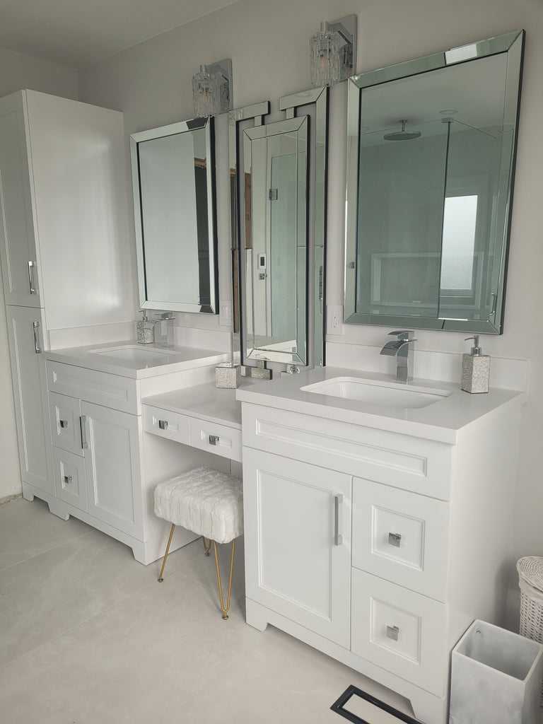 Hampton 90" Makeup Vanity with Quartz Countertop [30x30x30]