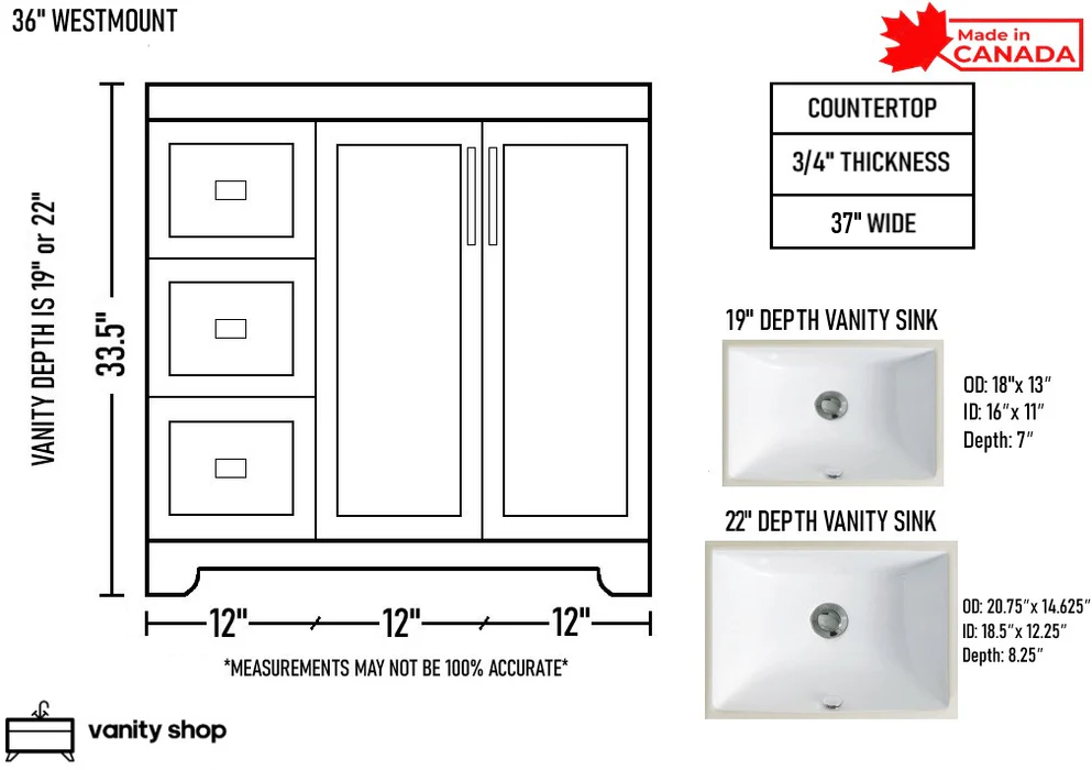 Westmount 36" Solid-Wood Canadian-Made Vanity w/ Quartz Top
