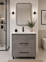 36" Aria fluted vanity in Concrete with quartz countertop