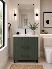 36" Aria fluted vanity in Vintage Green with quartz countertop