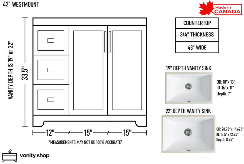 Westmount 42" Solid-Wood Canadian-Made Vanity w/ Quartz Top