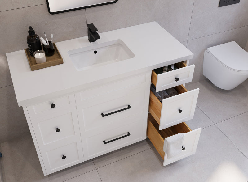 54" Hudson Solid Wood Vanity - White - Drawers Open
