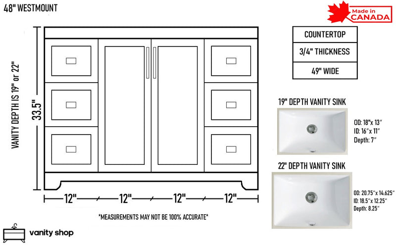 Westmount 48" Solid-Wood Canadian-Made Vanity w/ Quartz Top