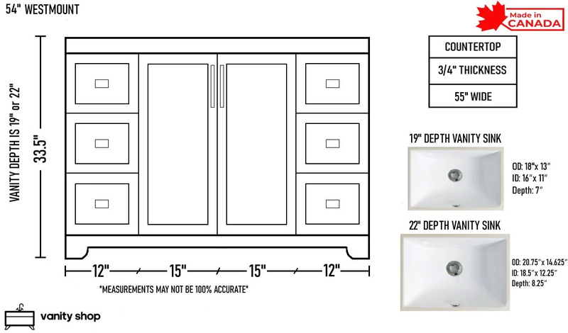Westmount 54" Solid-Wood Canadian-Made Vanity w/ Quartz Top