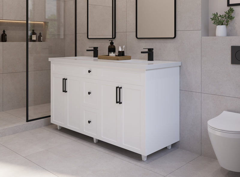 60" Hudson Solid Wood Double Vanity - White - 4 Door/3 Drawer