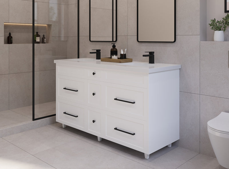 60" Hudson Solid Wood Double Vanity - White - All Drawers