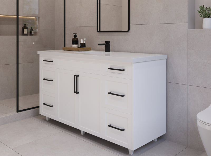 60" Hudson Solid Wood Single Vanity - White - 2 Door/6 Drawer