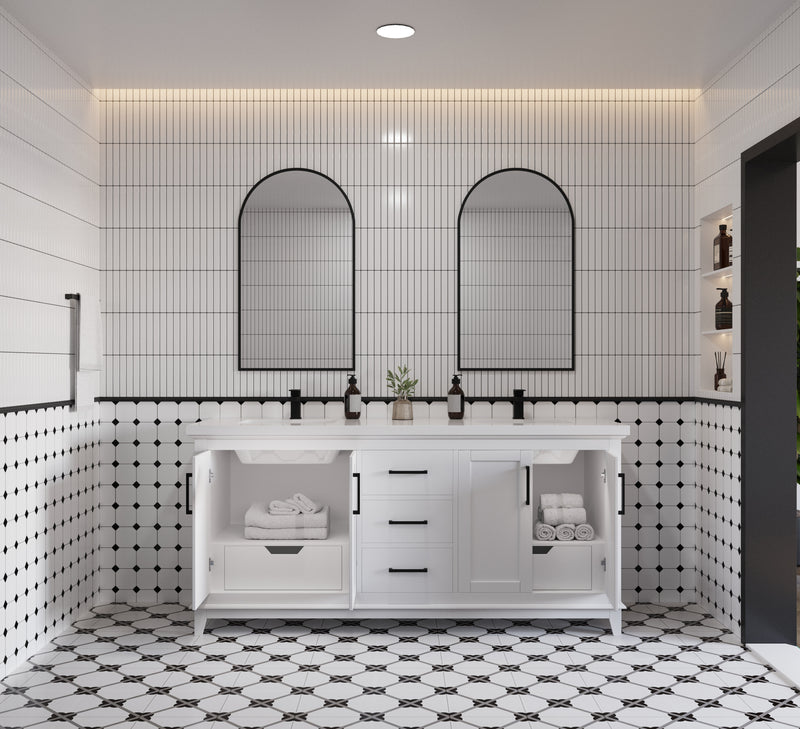 Midtown 72" Solid Wood Vanity with Quartz Countertop