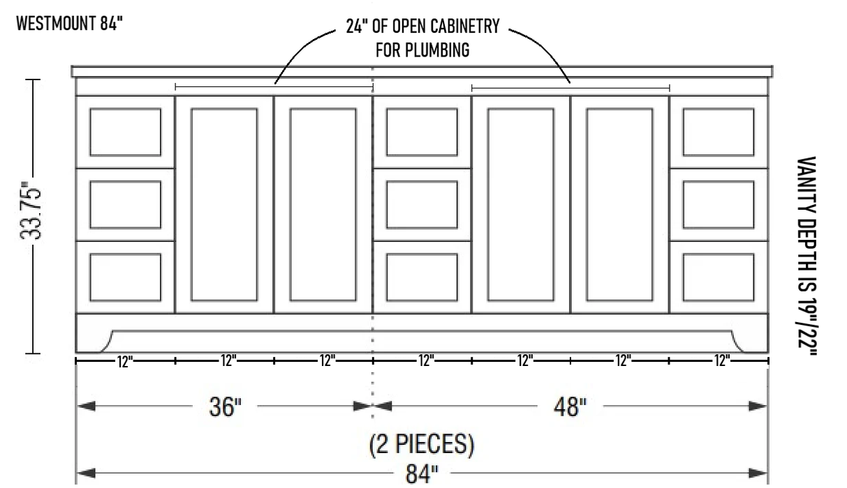 Westmount 84"D Solid-Wood Canadian-Made Vanity w/ Quartz Top