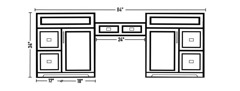 Hampton 84" Makeup Vanity with Quartz Countertop [30x24x30]