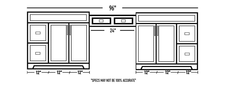 Hampton 96" Makeup Vanity with Quartz Countertop [36x24x36]