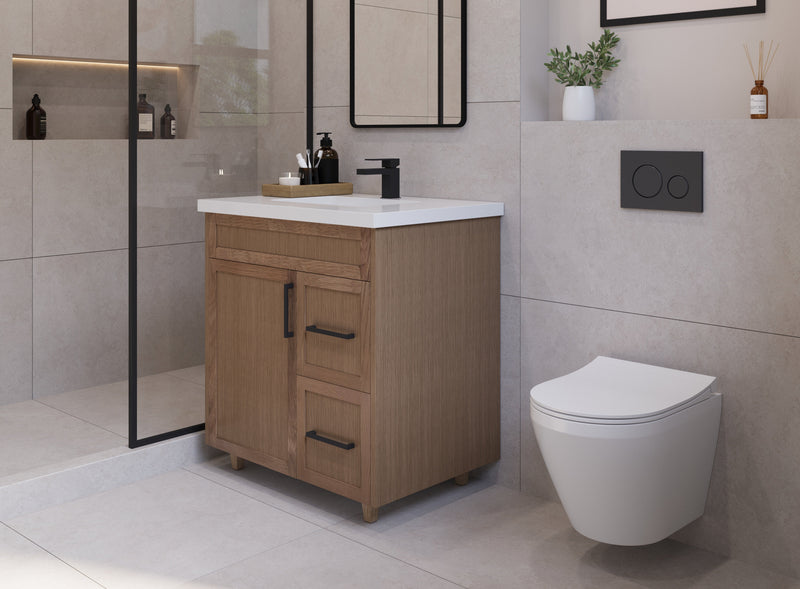 30" Hudson Solid Wood Vanity - Natural Oak - 1 Door/2 Drawer