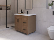 36" Hudson Solid Wood Vanity - Natural Oak - 1 Door/2 Drawer