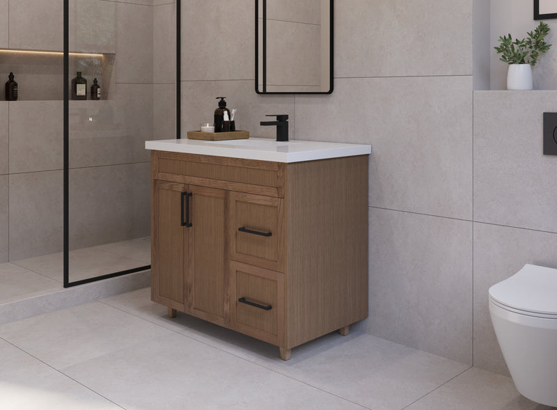 36" Hudson Solid Wood Vanity - Natural Oak - 1 Door/2 Drawer