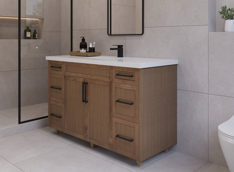 54" Hudson Solid Wood Vanity - Natural Oak - 2 Door/6 Drawer