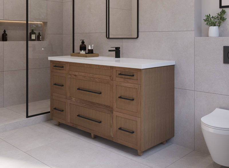 60" Hudson Solid Wood Single Vanity - Natural Oak - All Drawers