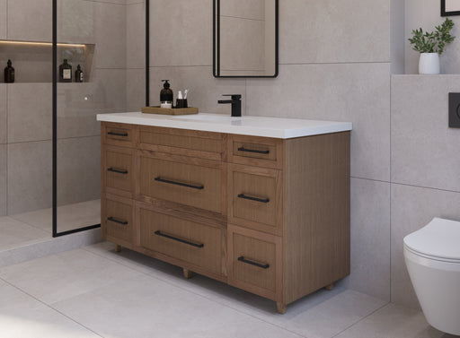 60" Hudson Solid Wood Single Vanity - Natural Oak - All Drawers