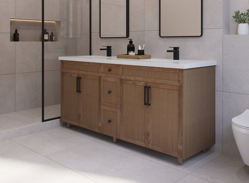 72" Hudson Solid Wood Double Vanity - Natural Oak - 2 Door/6 Drawer