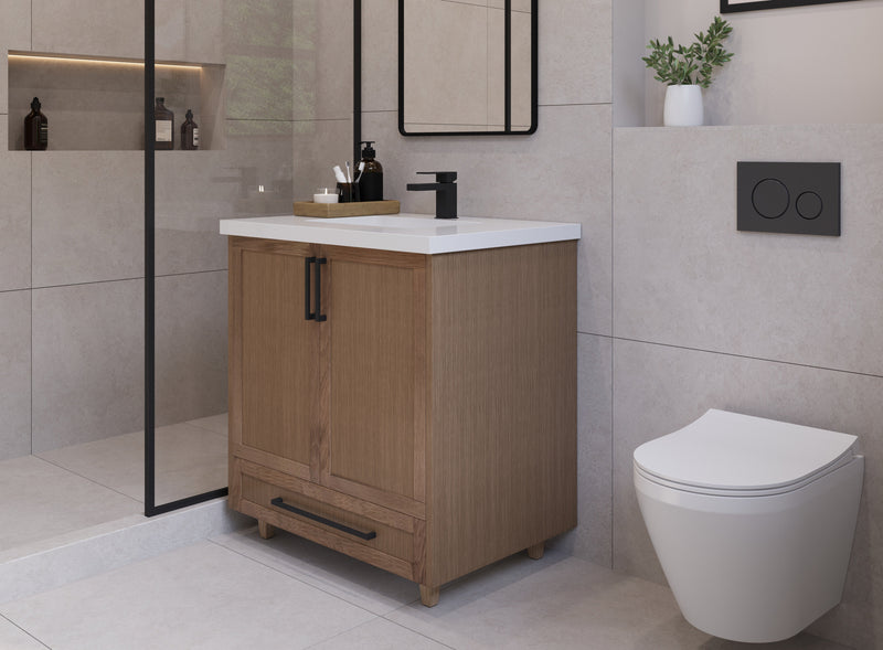 30" Hudson Solid Wood Vanity - Natural Oak - 2 Door/Drawer