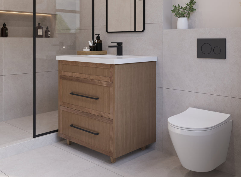 30" Hudson Solid Wood Vanity - Natural Oak - All Drawers