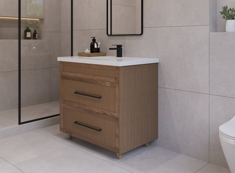 36" Hudson Solid Wood Vanity - Natural Oak - All Drawers