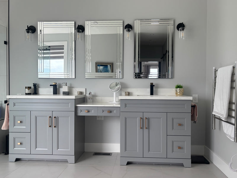 Hampton 96" Makeup Vanity with Quartz Countertop [36x24x36]