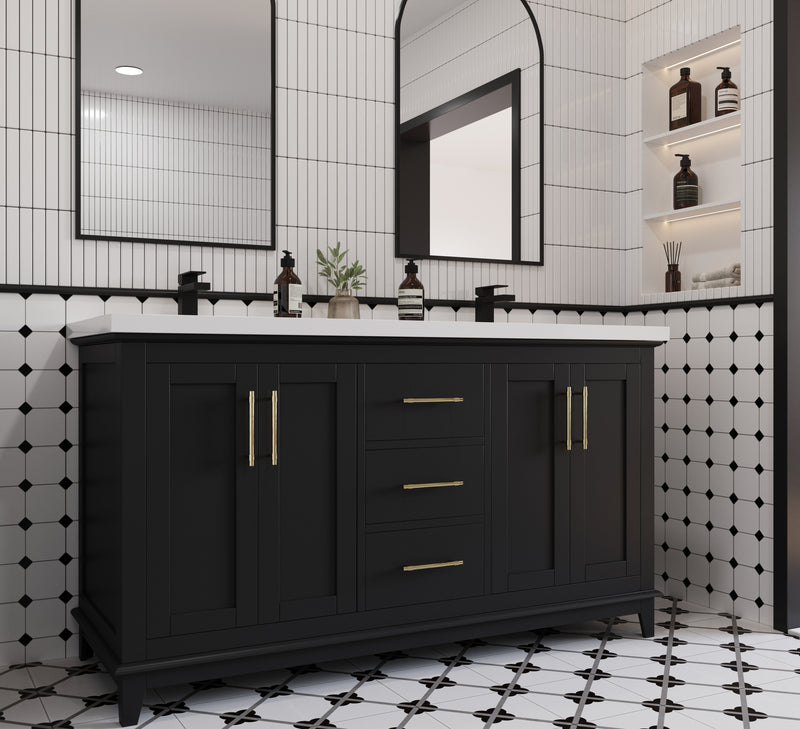 Midtown 60" Solid Wood Vanity with Quartz Countertop