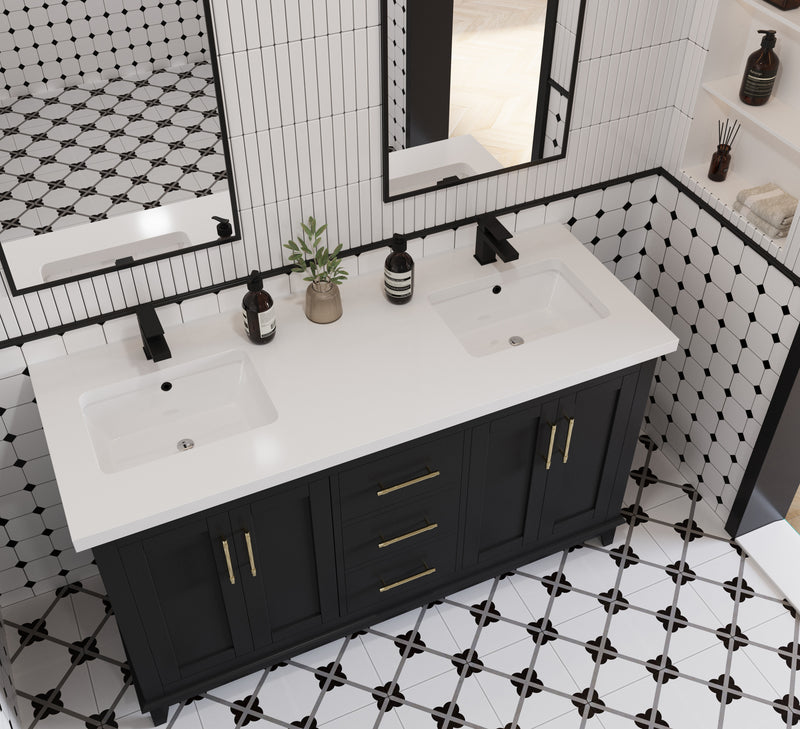 Midtown 60" Solid Wood Vanity with Quartz Countertop
