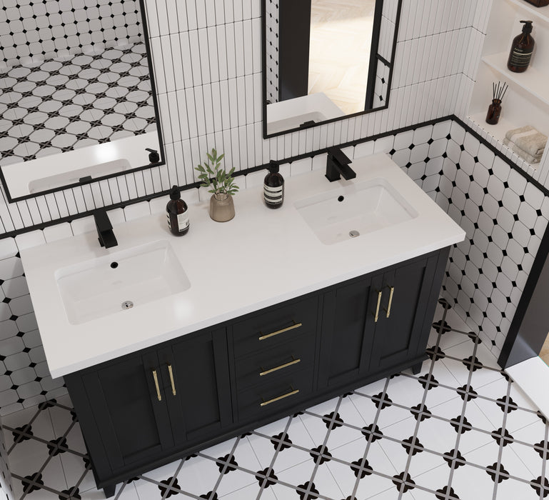 Midtown 60" Solid Wood Vanity with Quartz Countertop
