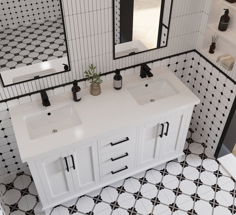 Midtown 60" Solid Wood Vanity with Quartz Countertop