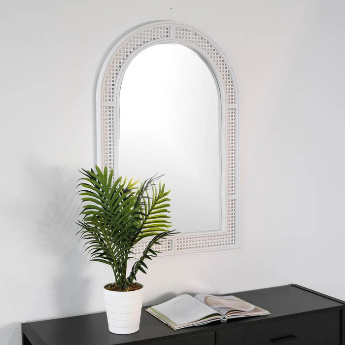 Rattan White Arched Mirror 24x36"