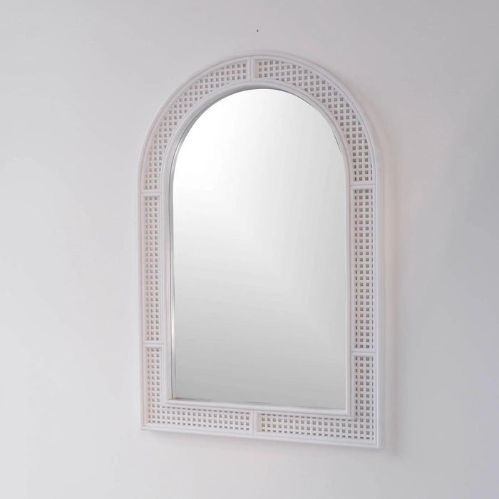 Rattan White Arched Mirror 24x36"