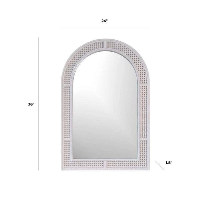 Rattan White Arched Mirror 24x36"