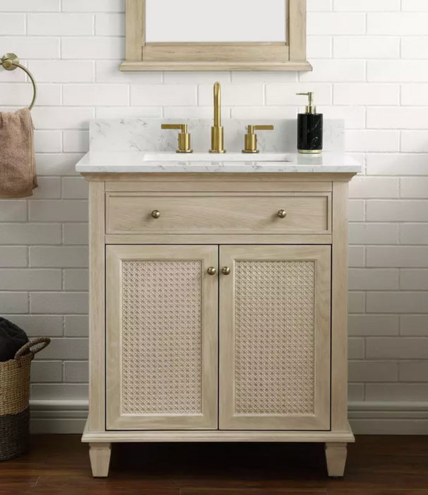 Ronnie 30" Natural Wood Vanity with Cararra White Quartz Countertop