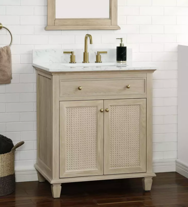 Ronnie 30" Natural Wood Vanity with Cararra White Quartz Countertop