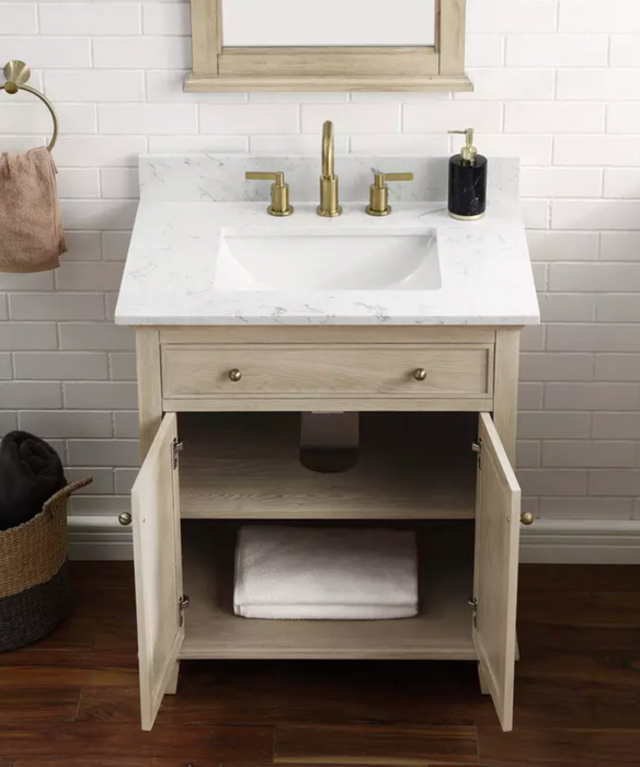 Ronnie 30" Natural Wood Vanity with Cararra White Quartz Countertop