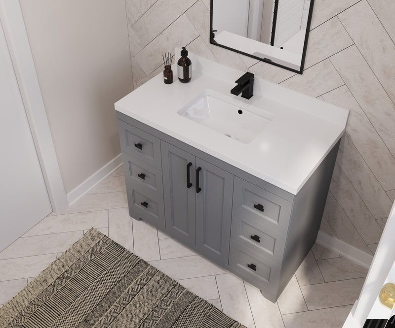 Westmount 42" Solid-Wood Canadian-Made Vanity w/ Quartz Top [6 drawers]