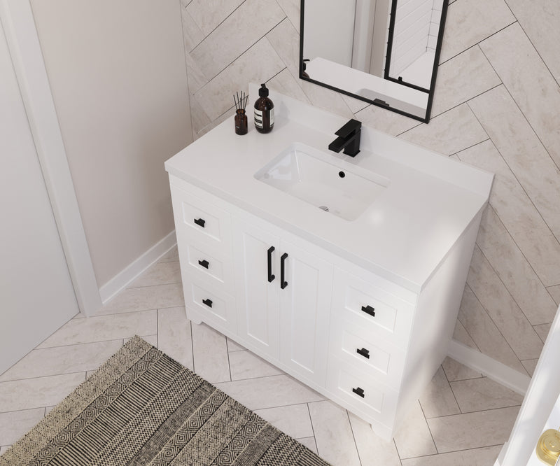 Westmount 42" Solid-Wood Canadian-Made Vanity w/ Quartz Top [6 drawers]